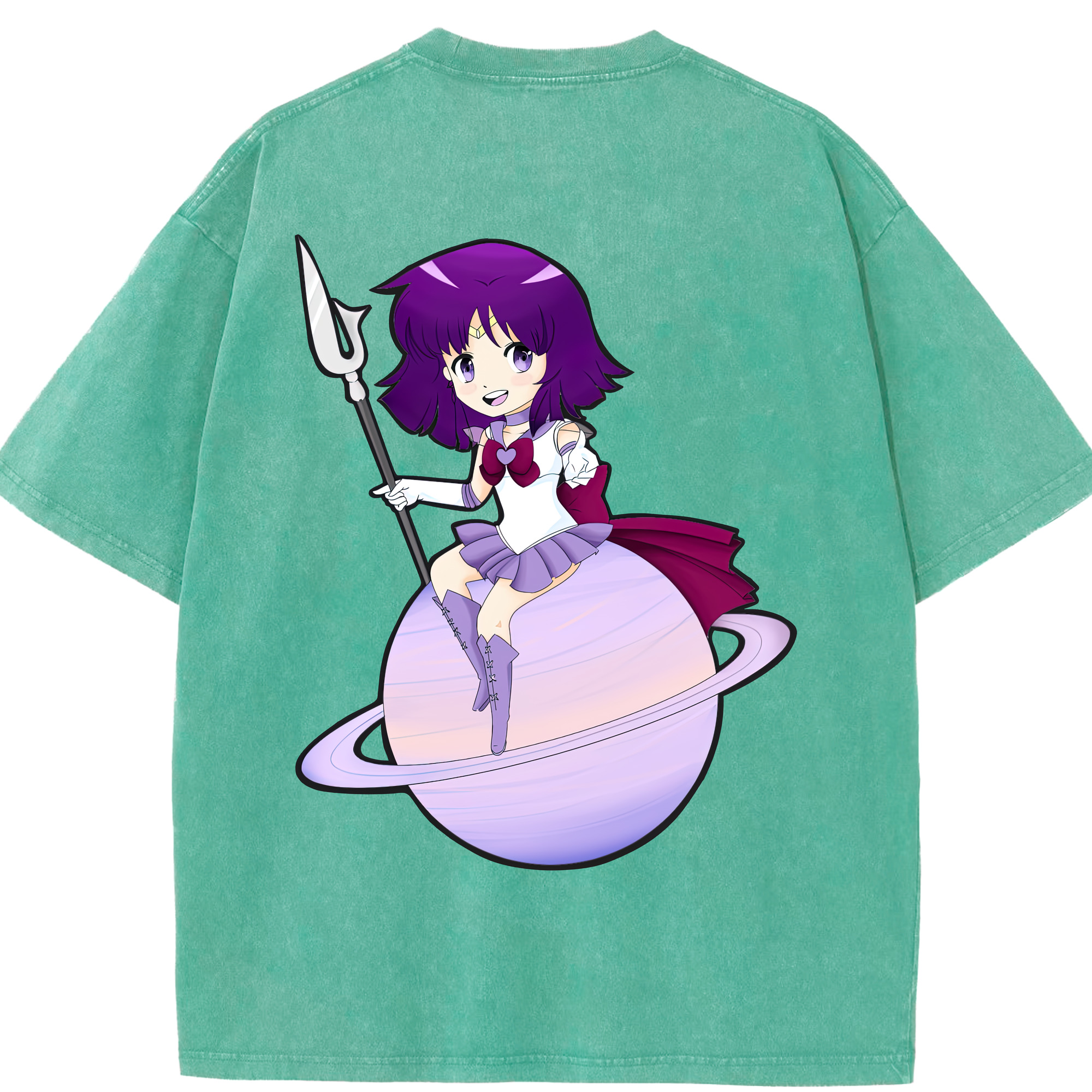 （画像用） 美少女戦士セーラームーン 土萠ほたる Sailor Moon Tomoe Hotaru （セーラーサターン；Sailor Saturn） 綿100% ヴィンテージ風 半袖Tシャツ（背面プリント）
